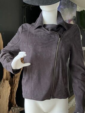Ellison Suede Asymmetrical Zip Jacket in Dark Plum